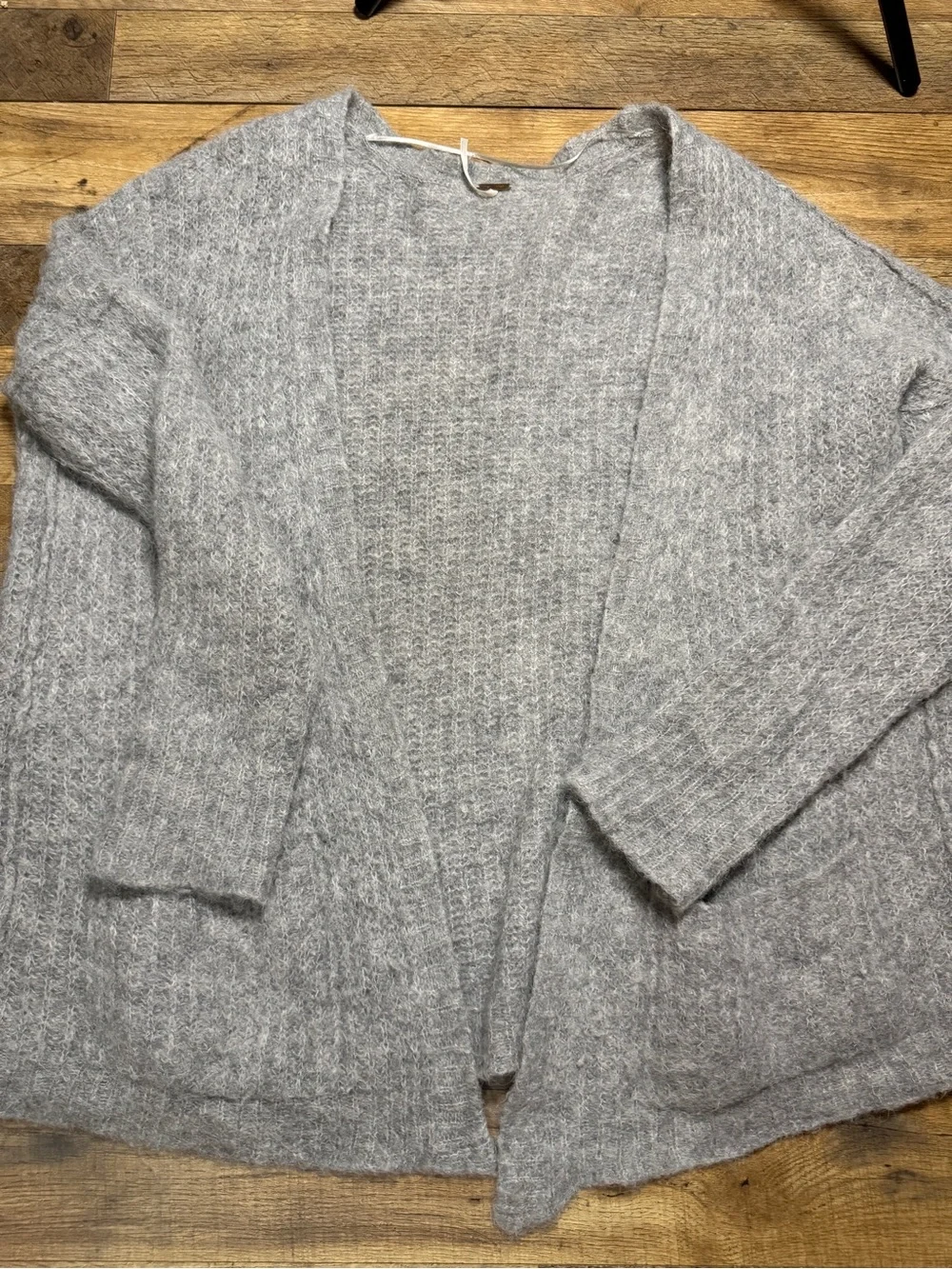 Free People Grey Alpaca Blend Open Front Knit Cardigan Sweater Size Large